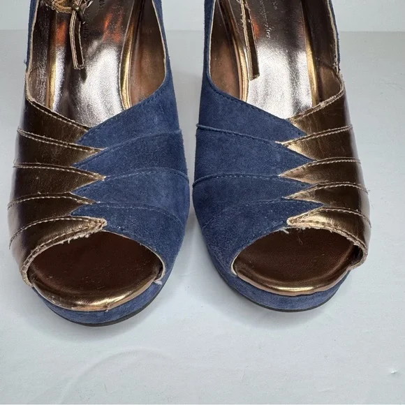 Seychelles x Corey Lynn Calter Come Get Me Platform Peep Toe Pumps Blue Copper - Picture 2 of 15